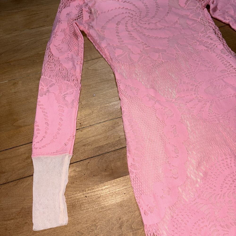 Jean Paul Gaultier Pink Soleil See-Through Cutout Mini Dress XS Body-con Crochet - Picture 9 of 16